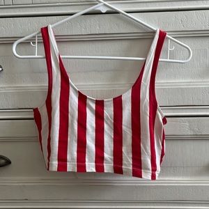 Red and white strip crop top tank top